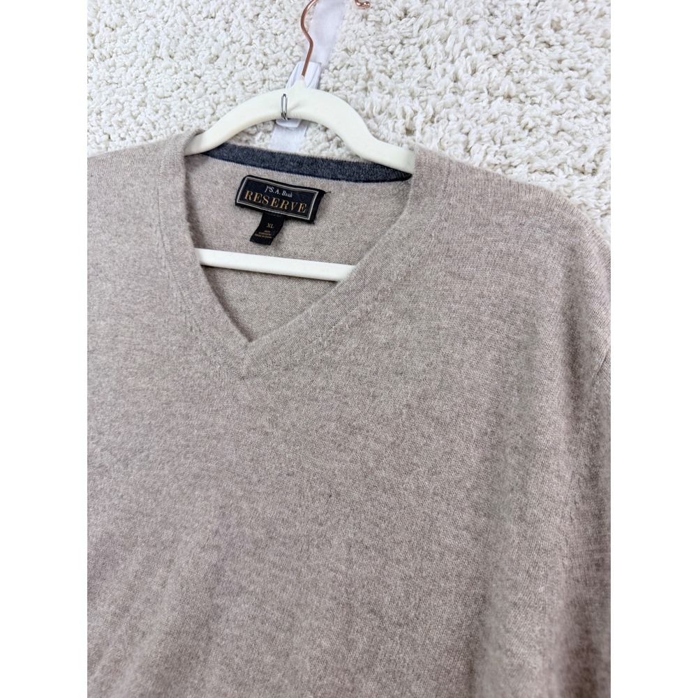 Jos. A. Bank Reserve Sweater Mens XL Tan 100% Cashmere V-Neck Long Sleeve Knit